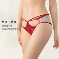 欧迪芬 内裤女新中式国风性感蕾丝亲肤透气包臀中腰3条装 XKHB06