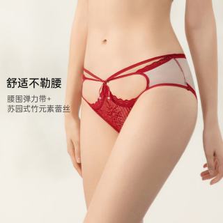 欧迪芬 内裤女新中式国风性感蕾丝亲肤透气包臀中腰3条装 XKHB06