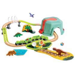 Hape 儿童积木E3080火车轨道 恐龙冒险收纳套(带电动火车头)