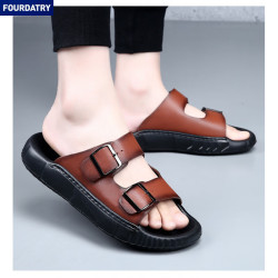 FOURDATRY 头层牛皮夏季外穿凉拖厚底潮流男