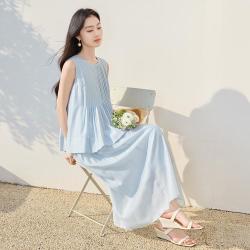 香影 夏装轻熟风套装裙女无袖半身裙莱赛尔天丝两件套