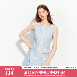 范思蓝恩 韩系田园条纹刺绣吊带背心套装A字半身中长裙2026夏新款 蓝色条纹（上衣） L