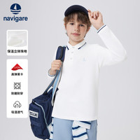 navigare 男童T恤新款儿童长袖POLO衫百搭舒适柔软休闲 再塑时尚白色 160