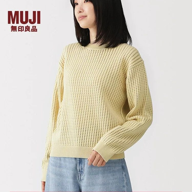 無印良品 MUJI 女式 可水洗网眼圆领毛衣女款针织衫女装上衣 26年