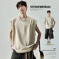 百亿补贴：无袖t恤男潮牌cleanfit柳钉拼接坎肩汗衫夏季美式青少年运动背心
