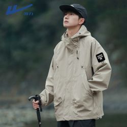 回力 夹克男春秋季连帽工装休闲外套防水防风户外冲锋登山服情侣款