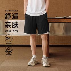 FUN 时尚撞色包边假两件男式休闲短裤夏季透气百搭帅气宽松直筒运动裤