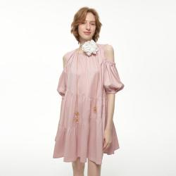 宝姿 PURE女装甜美优雅露肩气质中袖短连衣裙