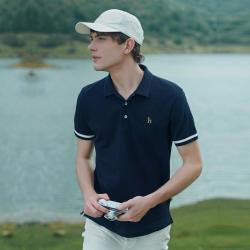 哈吉斯 春夏男士上衣休闲撞色POLO衫翻领潮流T恤男