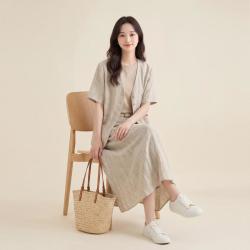 西町村屋 2026夏季女式文艺风连衣裙简约条纹连衣裙商场同款