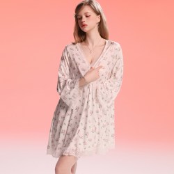 Lass「花漾」性感睡衣女纯欲碎花蕾丝睡裙V领蝴蝶结轻薄网纱吊带