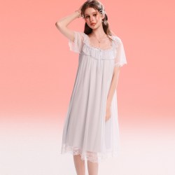 Lass「柔纱」性感睡裙女款夏季法式温柔风甜美少女蕾丝网纱睡衣