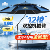 汉鼎 钓鱼伞2026新款户外专用钓鱼遮阳伞加厚防晒防暴雨拐杖机械臂钓伞 2.2米 湛蓝色弹簧直杆伞