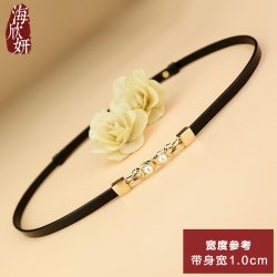 海欣 真皮女士腰带头层纯牛皮黑色时尚装饰配连衣裙子外穿束腰封细皮带