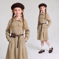 小叮尤尤 2026文艺风女童工装连衣裙收腰长袖衬衫裙女孩出游法式复古中长裙