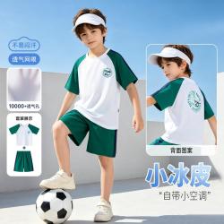 贝贝怡 夏季男童薄款户外运动服2件套装网眼透气儿童短袖短裤足球套装