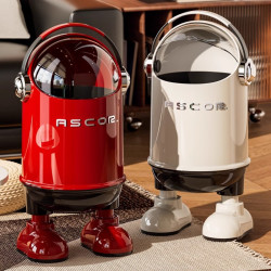 艾仕可 太空人客厅垃圾桶家用2025大号带盖厨房卧室高级轻奢厕所 电镀款-奶油白-小号 揭盖式 13L