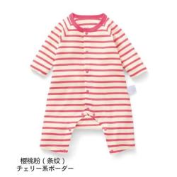 千趣会 童装婴儿衣服春秋连体衣新生儿薄款纯棉长袖宝宝爬服 樱桃粉(条纹) 90cm