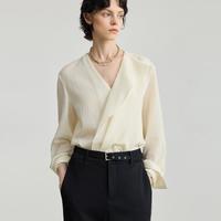 LILY 商场同款2025春季V领气质通勤衬衫长袖女