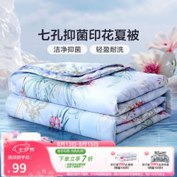 富安娜 家纺 空调被子印花夏凉被芯七孔抑菌纤维夏季双人加大盖被 品芳 152*210cm