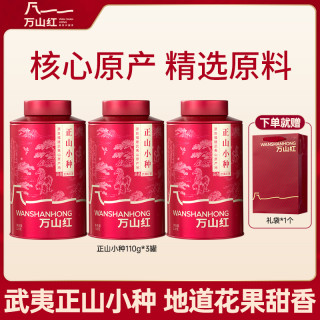 万山红 茶业正宗武夷山产区正山小种红茶罐装好茶叶蜜香110g*3自饮