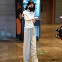 OopsCiah 气质减龄短袖T恤套装女2026夏季显瘦时尚纯色阔腿裤两件套