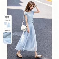 苏醒的乐园 26夏季抽绳短袖针织衫流光半身裙套装女