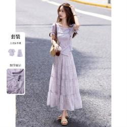 苏醒的乐园 26夏季甜美气质系带T恤蛋糕半裙套装
