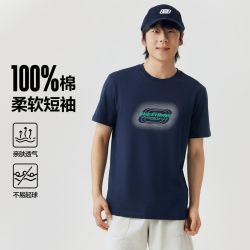 斯凯奇 大logo短袖t恤衫男舒适纯棉运动t恤男上衣运动T恤L126U040