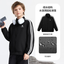 骆驼 儿童运动外套黑色2026新款秋冬休闲条纹防泼水户外风衣男女童