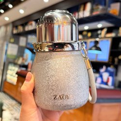 轻奢覆钛保温杯女士高颜值外出双饮水壶茶水分离吸管水杯时尚钛杯