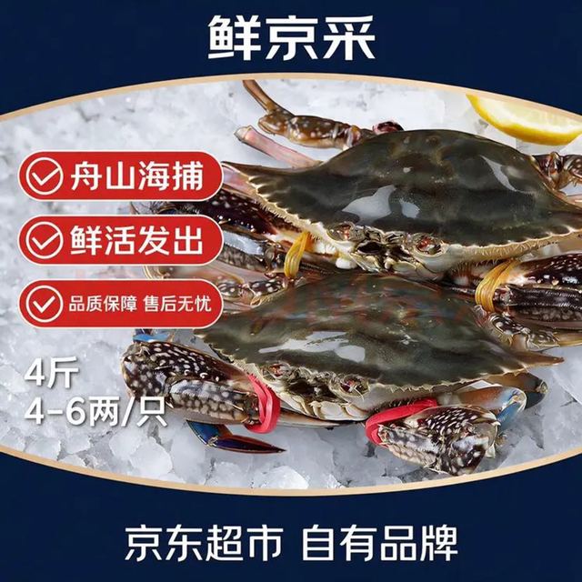 鲜京采 自营鲜活梭子蟹 4斤4-6两/只 海捕鲜活发次日达冰鲜螃蟹源头直发