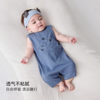 BALIPIG/巴厘小猪 莫代尔竹节棉 无袖连体衣 泡泡跃豚 80cm
