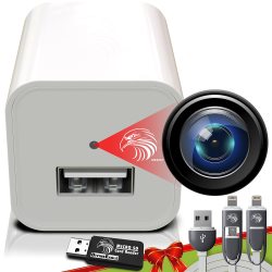 DIVINEEAGLE 全高清1080p隐蔽摄像头 USB充电器伪装 动作检测宠物监控 32GB存储卡 免WiFi安装 家用办公室安防监控设备