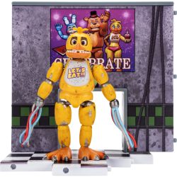 Jazwares Five Nights at Freddy's Withered Chica 办公室套装 - 5 英寸(约 12.7 厘米)铰接式公仔,带跳跃功能,夜光眼睛和光学立体模型