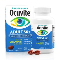 OCUVITE 眼部维生素和矿物质补充剂 含有锌、维生素 C、E、欧米伽 3、叶黄素和玉米黄质 90 粒软胶囊（包装可能有所不同）