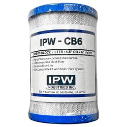 IPW Industries Inc CB6替换滤芯 反渗透净水系统碳块过滤器 0.5微米精密过滤 适用于MP和MPC系统 椰壳活性炭材质