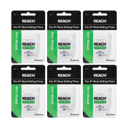 REACH 薄荷味蜡质牙线 50.2米6装 防撕裂顺滑清洁 去除牙菌斑食物残渣 成人儿童通用 口腔护理 无PFAS有害化学物质