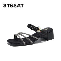 星期六 ST&SAT 一脚蹬凉鞋夏新款露趾方跟女外穿拖鞋SSC2115269