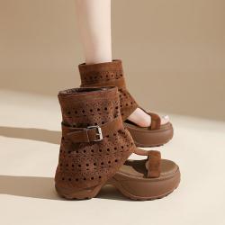 星期六 ST&SAT 26夏季复古镂空厚底露趾凉靴透气百搭增高凉鞋女