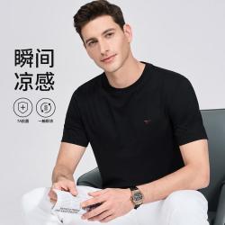七匹狼 夏基础前胸奔狼凉感棉涤圆领T恤男士凉感短袖