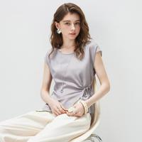 科蒙博卡 科蒙 19姆米设计感桑蚕丝短袖收腰系带T恤女式上衣夏季百搭显瘦小衫