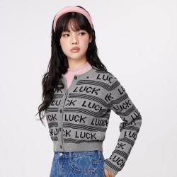 美特斯邦威 春季休闲甜美针织衫复古圆领提花短款外套女条纹时尚潮流简约开衫