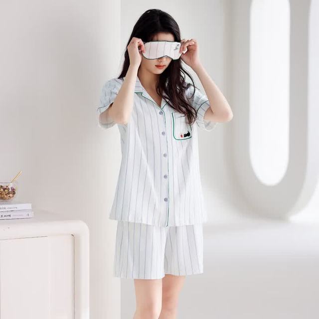 芬腾 纯棉夏季短袖短裤套装薄款 休闲家居服 赠送眼罩
