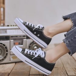 人本 厚底帆布鞋女大码2026夏圆头学生40休闲鞋41-43芒果头板鞋女
