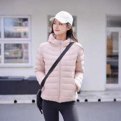坦博尔 轻薄羽绒服女短款秋季新品连帽基础百搭保暖外套薄款便携