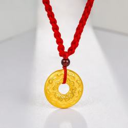 周六福 宝宝平安扣黄金吊坠如意儿童生日礼物足金AD040877 红绳 约1.24g