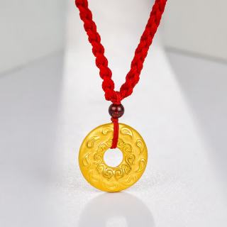 周六福 宝宝平安扣黄金吊坠如意儿童生日礼物足金AD040877 红绳 约1.24g