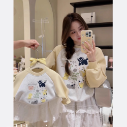 韩国童装春款小狗印花可爱儿童上衣插肩袖圆领韩版卫衣女童秋装潮