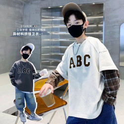 T167儿童男童春秋款卫衣中大新款春季假两件上衣痞帅潮牌春装